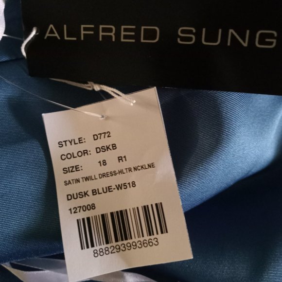 Alfred Sung Halter Neck Gown Dress Women's Size 18 Dusk Blue Satin Twill D772 - Picture 9 of 9